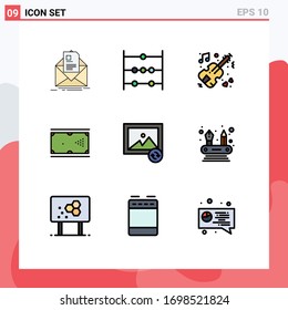 Grupo de 9 modernos colores planos de líneas llenas para juegos de imagen; elementos de diseño de vectores editables para billares