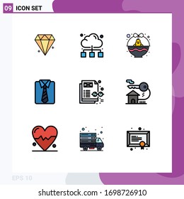 Group of 9 Modern Filledline Flat Colors Set for concept; father; basket; dad; baby chicken Editable Vector Design Elements