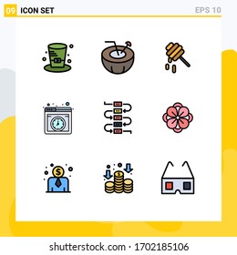 Group of 9 Modern Filledline Flat Colors Set for virtuoso; music; bee; online; hosting Editable Vector Design Elements