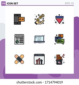 Group of 9 Modern Filledline Flat Colors Set for connection; ui; arrow; globe; basic Editable Vector Design Elements