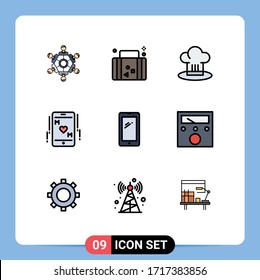 Group of 9 Modern Filledline Flat Colors Set for mom; phone; travel; restaurant; chef hat Editable Vector Design Elements