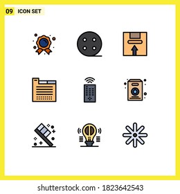 Group of 9 Modern Filledline Flat Colors Set for remote; web design; delivery; theme; tab Editable Vector Design Elements