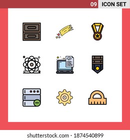 Group of 9 Modern Filledline Flat Colors Set for document; power; achievement; nuclear; energy Editable Vector Design Elements