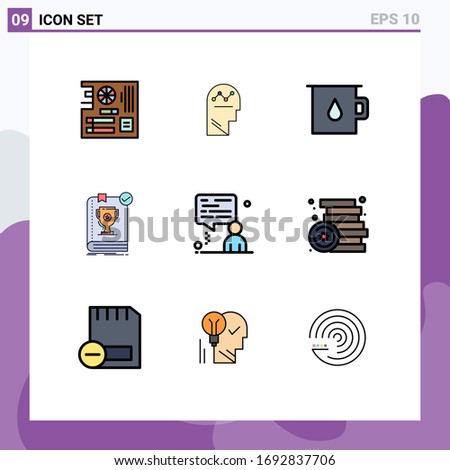 Group of 9 Modern Filledline Flat Colors Set for rules; leader; man; dominion; pot Editable Vector Design Elements