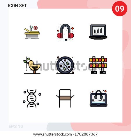 Group of 9 Modern Filledline Flat Colors Set for antibacterial; anti; computing; pacifism; friendship Editable Vector Design Elements