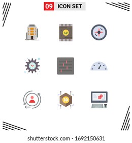 Group of 9 Modern Flat Colors Set for options; control; soil; time; management Editable Vector Design Elements