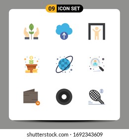 Group of 9 Modern Flat Colors Set for applicant; circular grid; scanner; circular; tree Editable Vector Design Elements