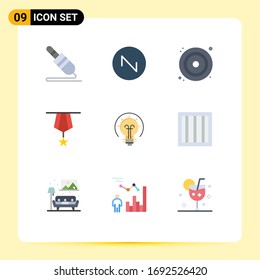 Group of 9 Modern Flat Colors Set for energy; plain; disk; medal; decoration Editable Vector Design Elements