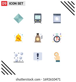 Gruppe von 9 modernen Flachfarben für den Dollar; Hochzeitsglocke; Kochen; Hochzeit; Vektorillustration-Design-Elemente für Glocke