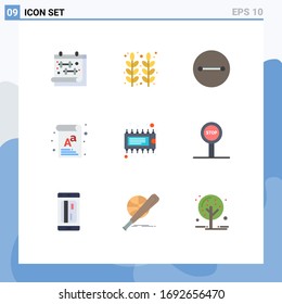 Group of 9 Modern Flat Colors Set for device; board; wheat; font; letter Editable Vector Design Elements