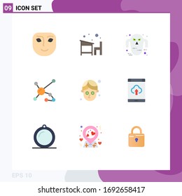 Group of 9 Modern Flat Colors Set for genetic; biology; school; biochemistry; scary Editable Vector Design Elements