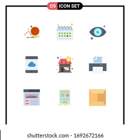 Gruppe von 9 modernen Flachfarben für den Dollar; Einkaufen; Auge; Laden; Design-Elemente für Cloud-Editierbare Vektorillustrationen