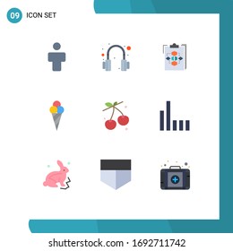 Group of 9 Modern Flat Colors Set for berry; ice cream; business; beach; work Editable Vector Design Elements