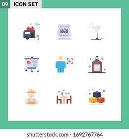 Group of 9 Modern Flat Colors Set for avatar; financial; glass; education; business Editable Vector Design Elements