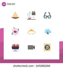 Grupo de 9 colores planos modernos para invitaciones; romance; nuevos conceptos científicos; parque; anteojos Elementos de diseño de vectores editables