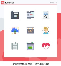 Group of 9 Modern Flat Colors Set for control; emission; synchronization; find; document Editable Vector Design Elements
