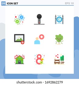 Group of 9 Modern Flat Colors Set for user; add; business; photo; add Editable Vector Design Elements