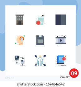 Group of 9 Modern Flat Colors Set for process; human; juice; head; workspace Editable Vector Design Elements