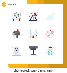 Group of 9 Modern Flat Colors Set for jewel; mailbox; cloud; mail; weather Editable Vector Design Elements