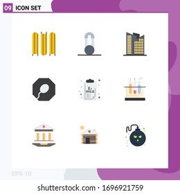 Grupo de 9 colores planos modernos para ensayo; tablero de clips; oficina; ciencia; elementos de diseño de vectores editables de química