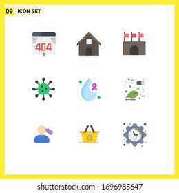 Grupo de 9 colores planos modernos para laboratorio; célula; arena; biología; elementos de diseño de vectores editables del estadio