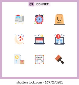 Group of 9 Modern Flat Colors Set for dollar business; economy; commerce; valentines; moon Editable Vector Design Elements