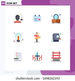 Group of 9 Modern Flat Colors Set for motel; direction; bedroom; sharing; ideas Editable Vector Design Elements