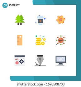 Gruppe von 9 modernen Flachfarben, die für Geld bereitgestellt werden; Bargeld; Stern; Werkzeug; Design-Elemente für bearbeitbare Vektorillustrationen