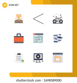 Group of 9 Modern Flat Colors Set for password; hack; bike; email; briefcase Editable Vector Design Elements