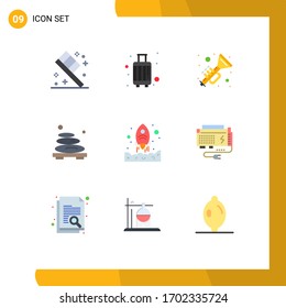 Group of 9 Modern Flat Colors Set for launching; spa; horns; relax; hot Editable Vector Design Elements