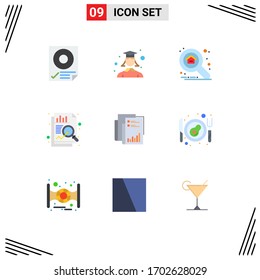 Group of 9 Modern Flat Colors Set for analytics; data; woman; chart; explore Editable Vector Design Elements