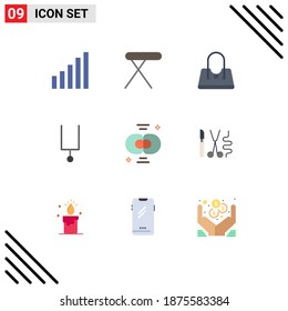 Group of 9 Modern Flat Colors Set for division; cell; fashion; biology; tuning fork Editable Vector Design Elements