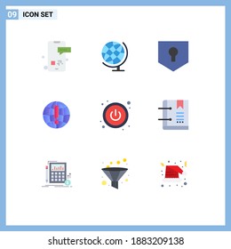 Group of 9 Modern Flat Colors Set for switch; world; key; browser; globe Editable Vector Design Elements