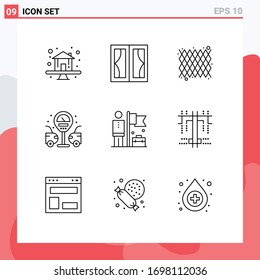 Group of 9 Modern Outlines Set for achieve; gas station; house; life; pattern Editable Vector Design Elements