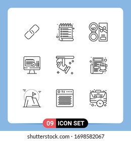 Group of 9 Modern Outlines Set for bright; date; make up; screen; powder Editable Vector Design Elements