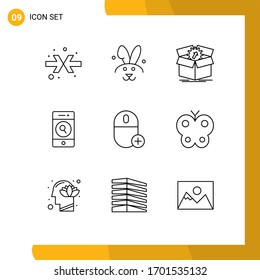 Group of 9 Modern Outlines Set for devices; add; productivity; web; phone Editable Vector Design Elements