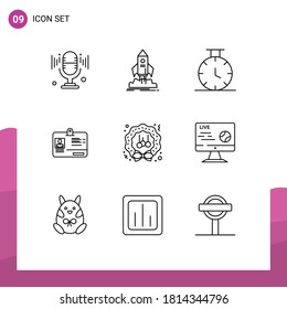 Group of 9 Modern Outlines Set for winter; decoration; sport; christmas; identity Editable Vector Design Elements