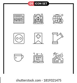 Group of 9 Modern Outlines Set for tag; energy; light; eco; world Editable Vector Design Elements