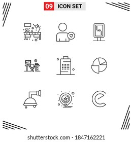 Grupo de 9 líneas de corte modernas para celda; habitación; marca; mesa de oficina; elementos de diseño de vectores editables de espacio