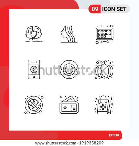 Group of 9 Modern Outlines Set for energy; speaker; face; sound; audio Editable Vector Design Elements