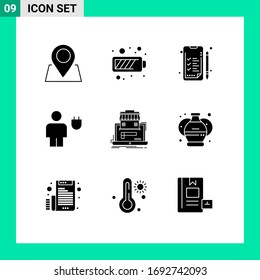 Grupo de 9 Glifos Sólidos Modernos para la organización; negocios; negocios; poder; elementos de diseño de vectores editables de energía