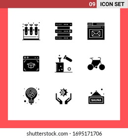 Group of 9 Modern Solid Glyphs Set for chemical; education; browser; cap; web Editable Vector Design Elements
