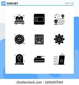 Group of 9 Modern Solid Glyphs Set for picture; interface; destination; box; no Editable Vector Design Elements