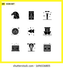 Gruppe von 9 modernen festen Glyphen Set für Pfeil; Doublon; Biologie; Münze; Design-Elemente für Vektorillustrationen in der Wissenschaft