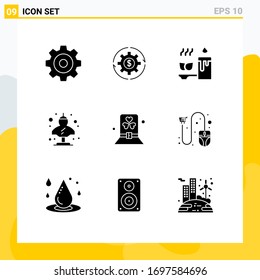 Group of 9 Modern Solid Glyphs Set for classic; artifact; money; ancient; relaxation Editable Vector Design Elements