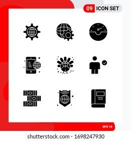Group of 9 Modern Solid Glyphs Set for thanksgiving; corn; dash; internet; communication Editable Vector Design Elements