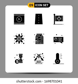 Group of 9 Modern Solid Glyphs Set for study; chemistry; road; chemical; leaf Editable Vector Design Elements