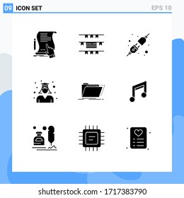 Group of 9 Modern Solid Glyphs Set for archive; school; american; graduation; education Editable Vector Design Elements