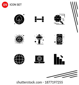 Group of 9 Modern Solid Glyphs Set for ireland; thinking; magnifier; design; campaign Editable Vector Design Elements