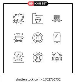 Group of 9 Outlines Signs and Symbols for tea; folders; file; documents; data Editable Vector Design Elements